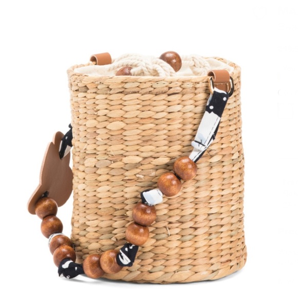 Handbags - MADE IN VIETNAM Woven Bucket Bag With Beaded Top Carry Handle